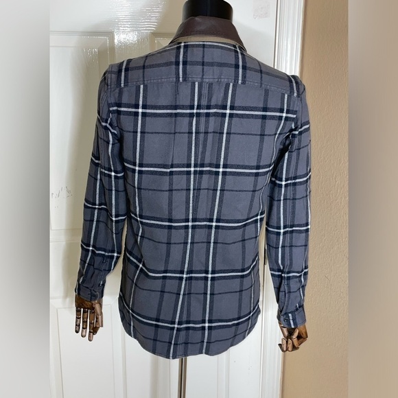 Diesel Chore Shirt Jacket Overshirt Flannel Check Leather Collar Small Mens - Picture 5 of 13